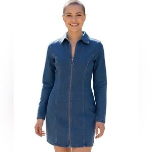 Biashe Denim Mini  Dress Full Front Zip Blue Jean Mini Dress Baddie Medium NWT